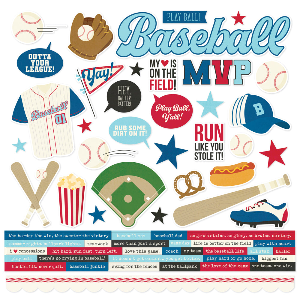 Baseball Cardstock Stickers - 12 pack