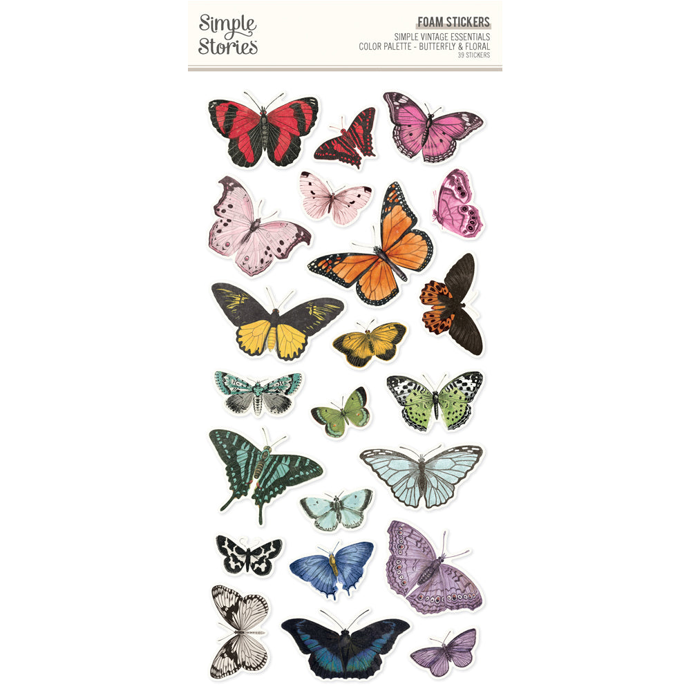 Simple Vintage Essentials Color Palette- Foam Stickers Butterfly & Floral