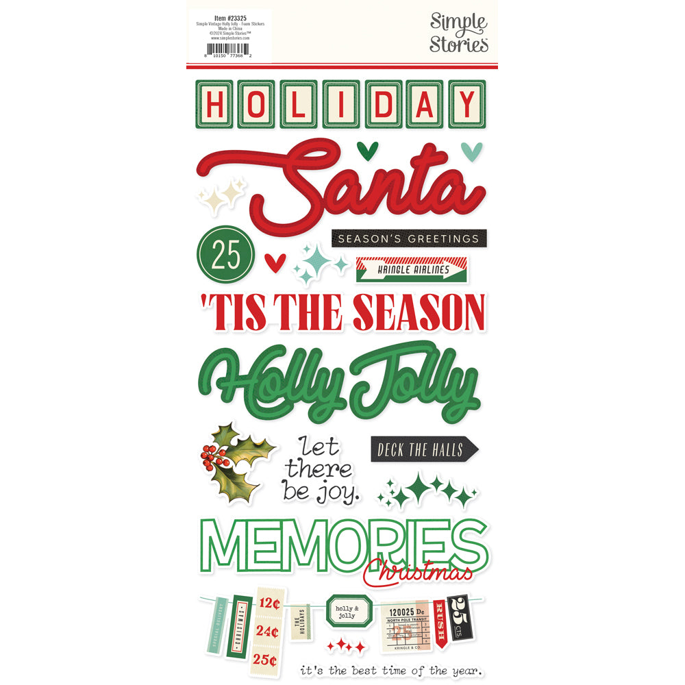 Simple Vintage Holly Jolly - Foam Stickers