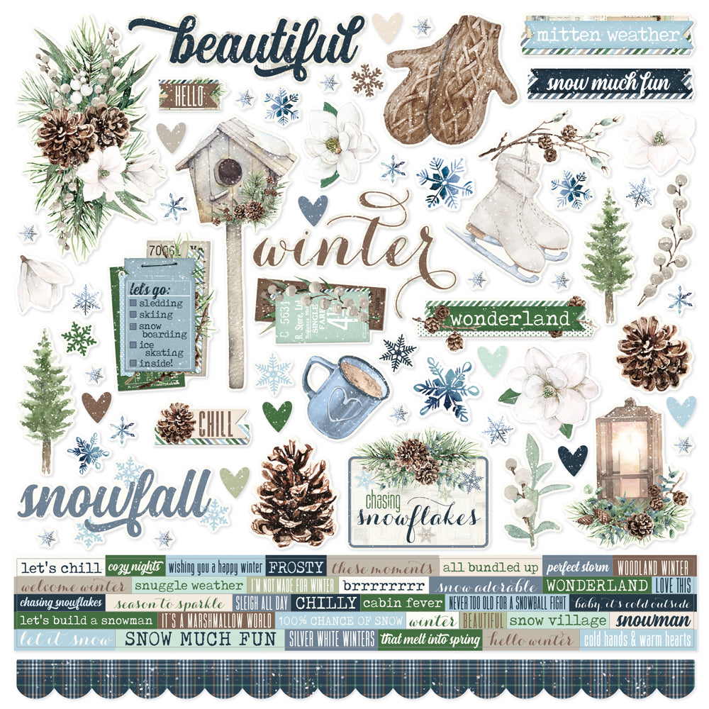 Simple Vintage Fresh Snow  Cardstock Stickers - 12 pack