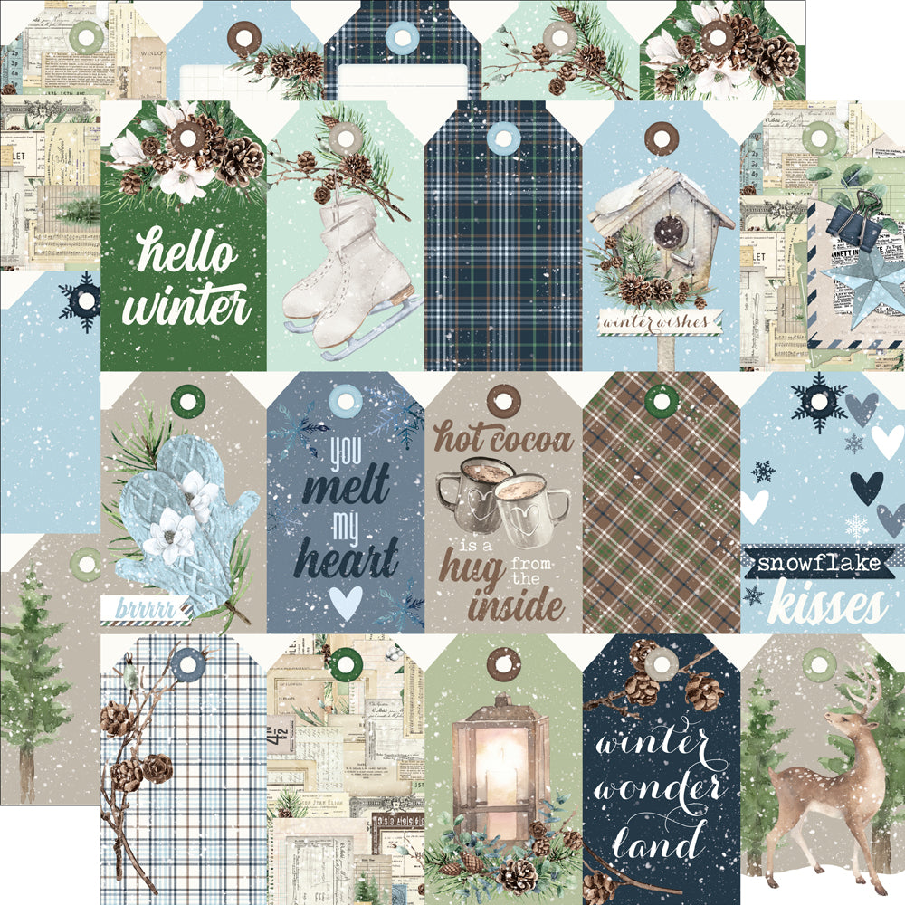 Simple Vintage Fresh Snow Tag Elements - 25 pack