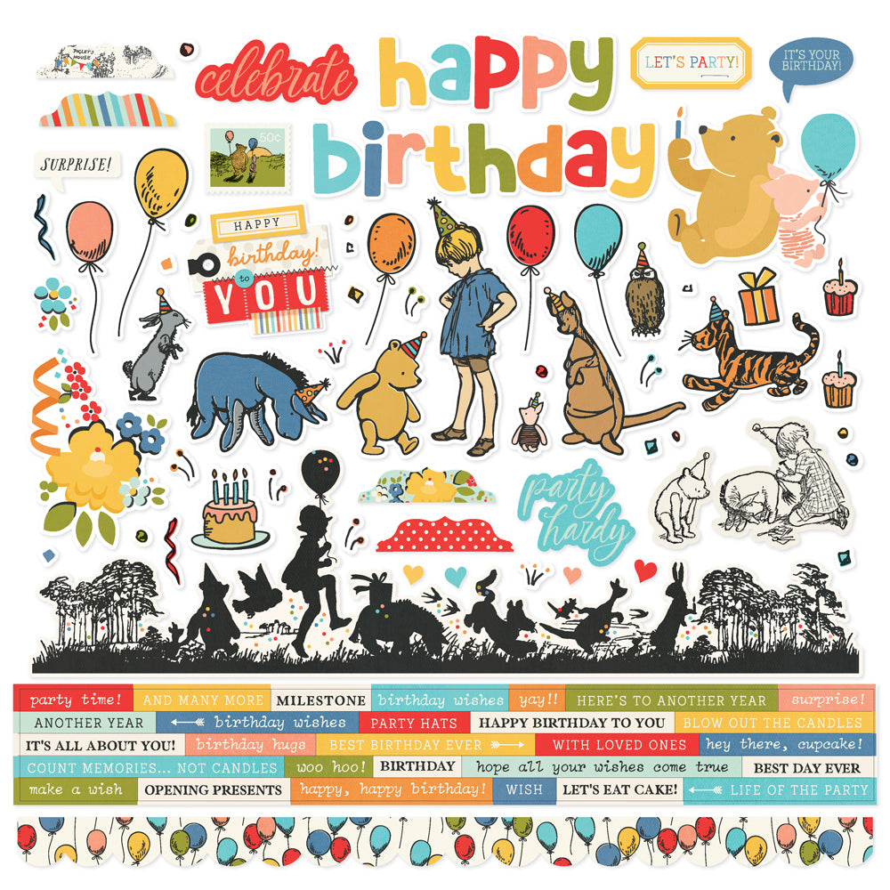 Say Cheese Classic Pooh Birthday Cardstock Stickers - 12 pack