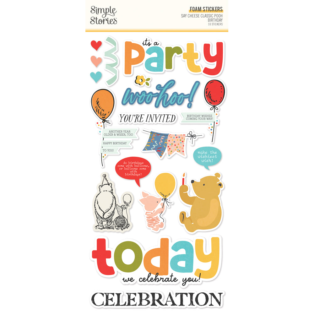 Say Cheese Classic Pooh Birthday Foam Stickers - Unit of 6