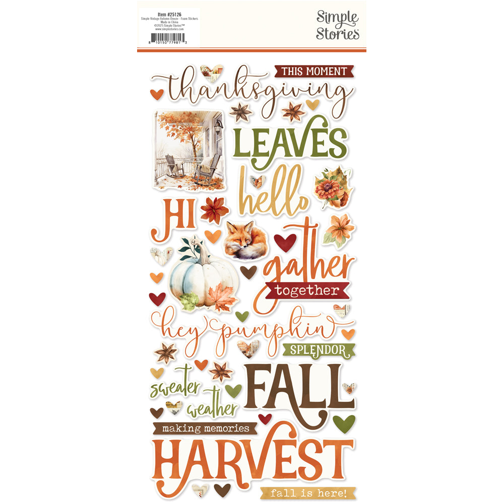 Simple Vintage Autumn Breeze Foam Stickers - Unit of 6