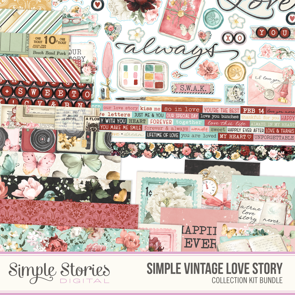 Simple Vintage Love Story Digital Collection Kit