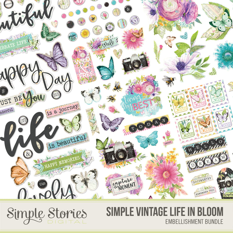 Simple Vintage Life in Bloom Digital Embellishment Bundle