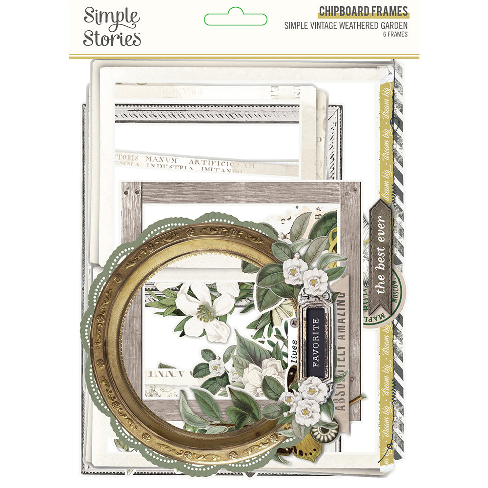 Simple Vintage Weathered Garden - Chipboard Frames