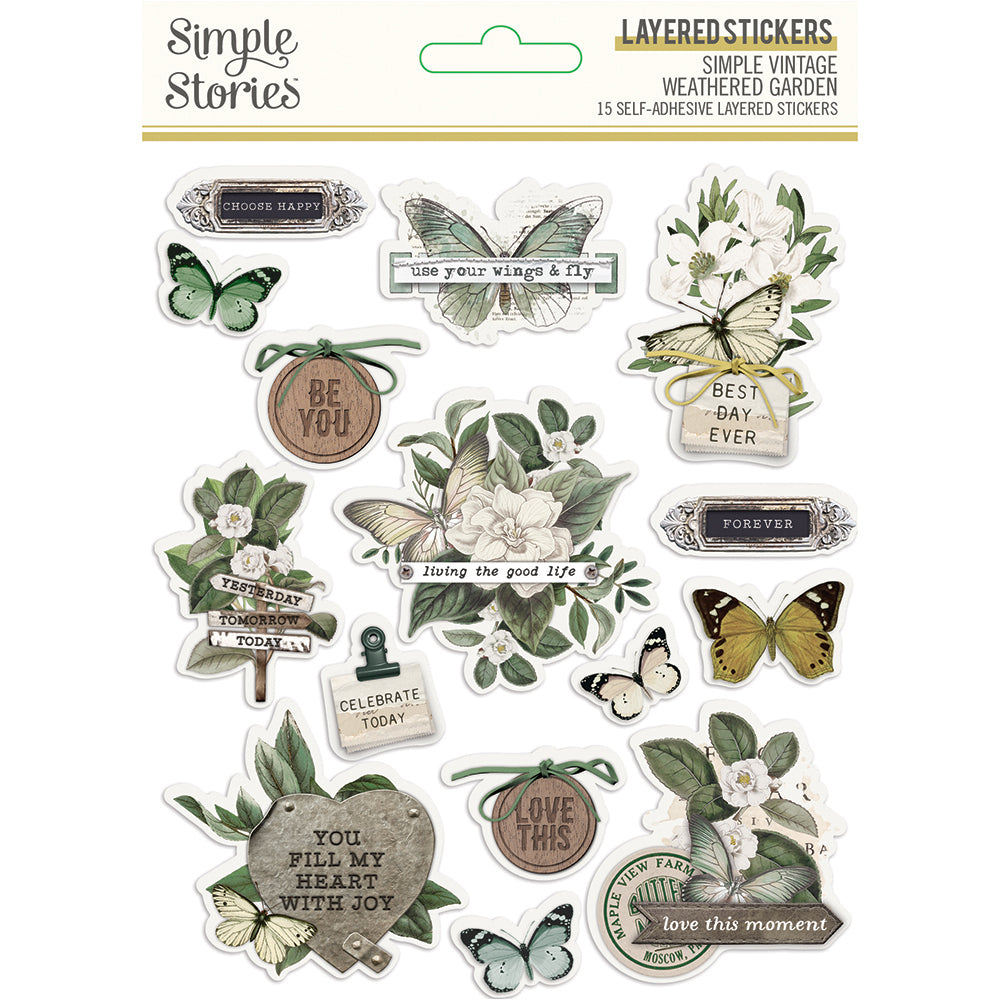 Simple Vintage Weathered Garden - Layered Stickers