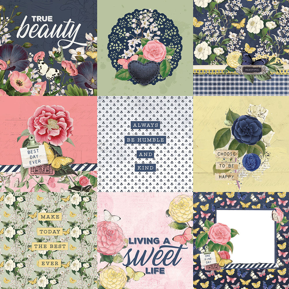 Simple Vintage Indigo Garden - 4x4 Elements