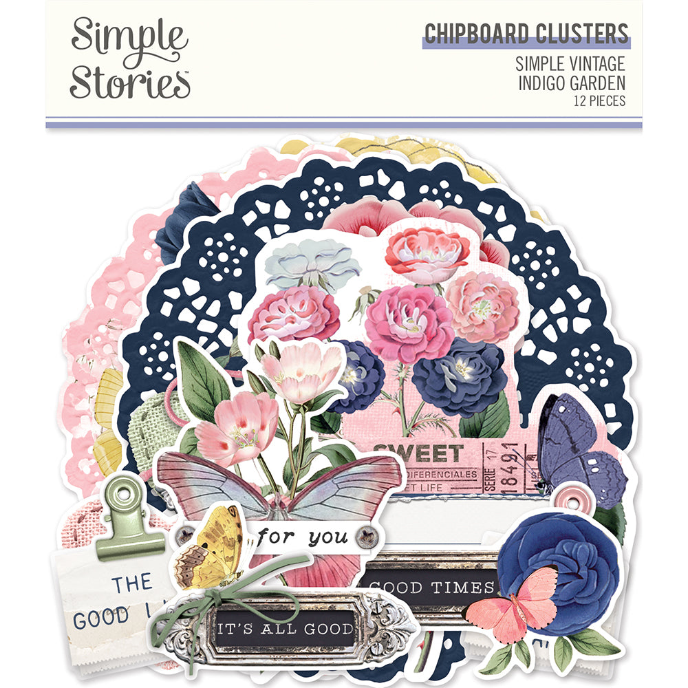 Simple Vintage Indigo Garden - Chipboard Clusters