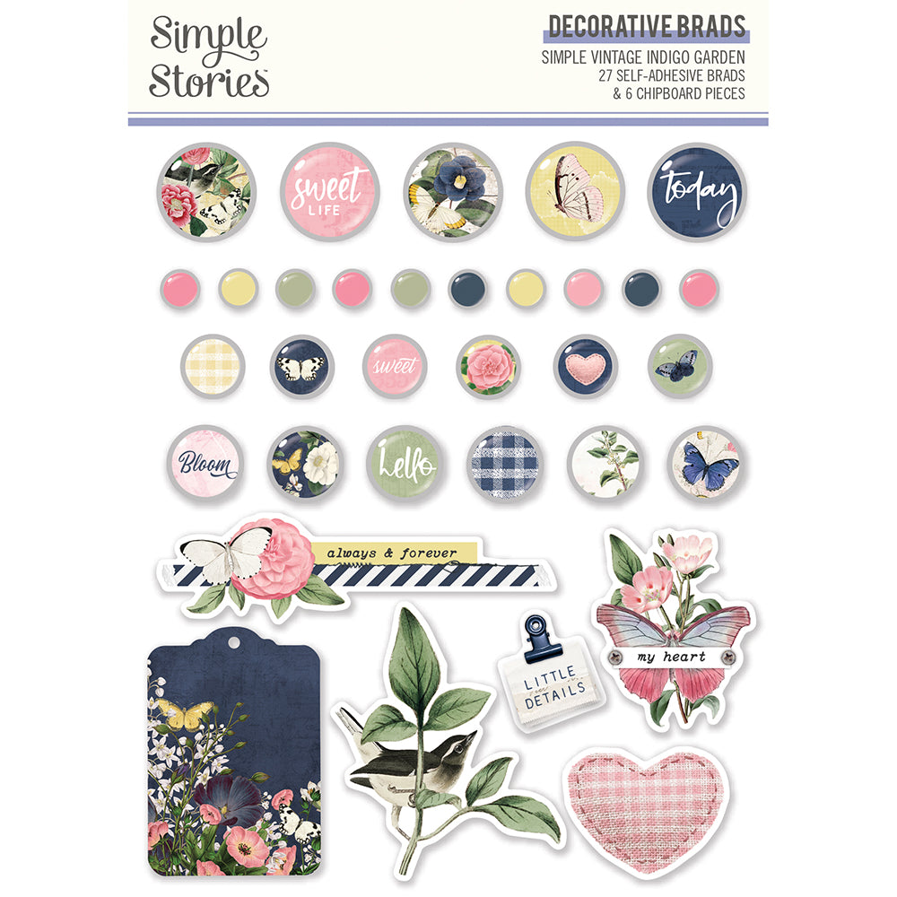 Simple Vintage Indigo Garden - Decorative Brads