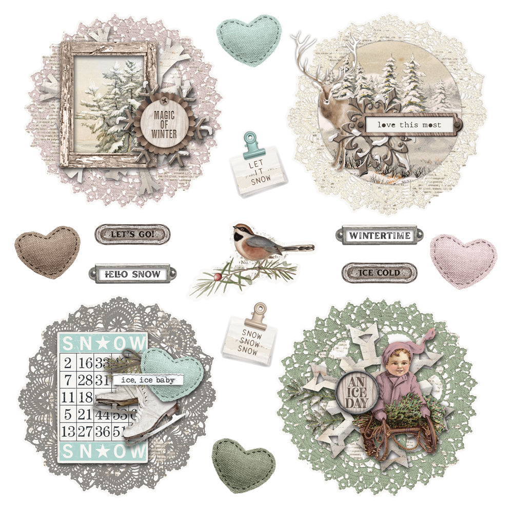 Simple Vintage Winter Woods - Chipboard Clusters