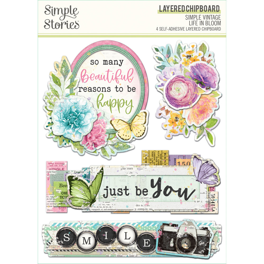 Simple Vintage Life in Bloom  - Layered Chipboard