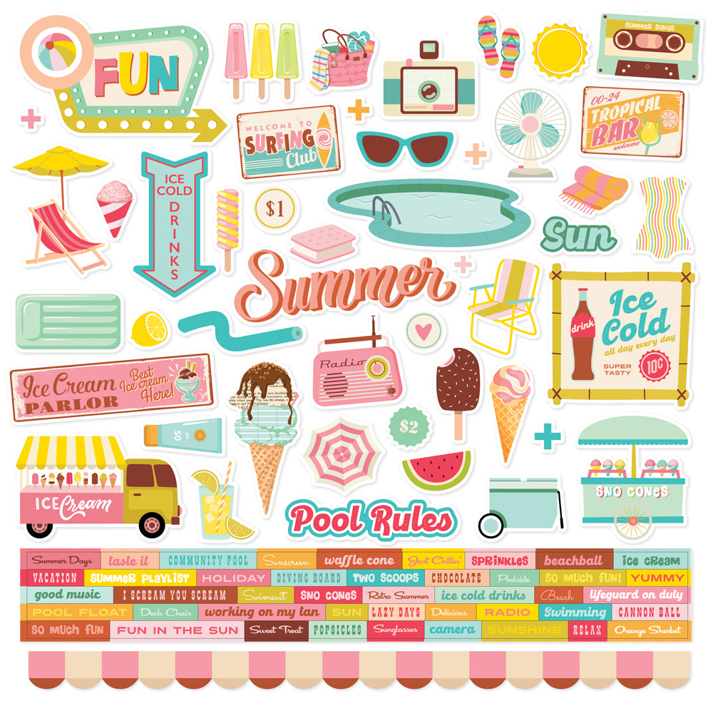 Retro Summer  - Cardstock Stickers