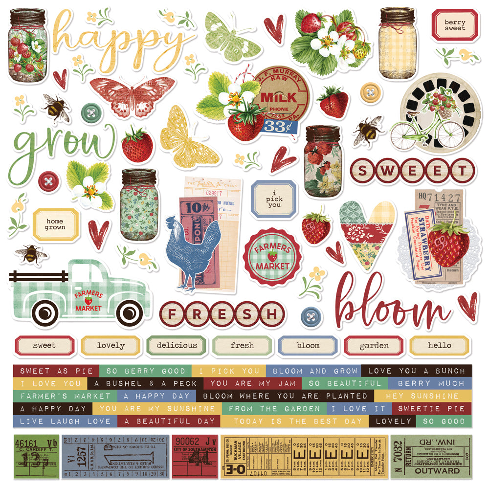 Simple Vintage Berry Fields  - Cardstock Stickers